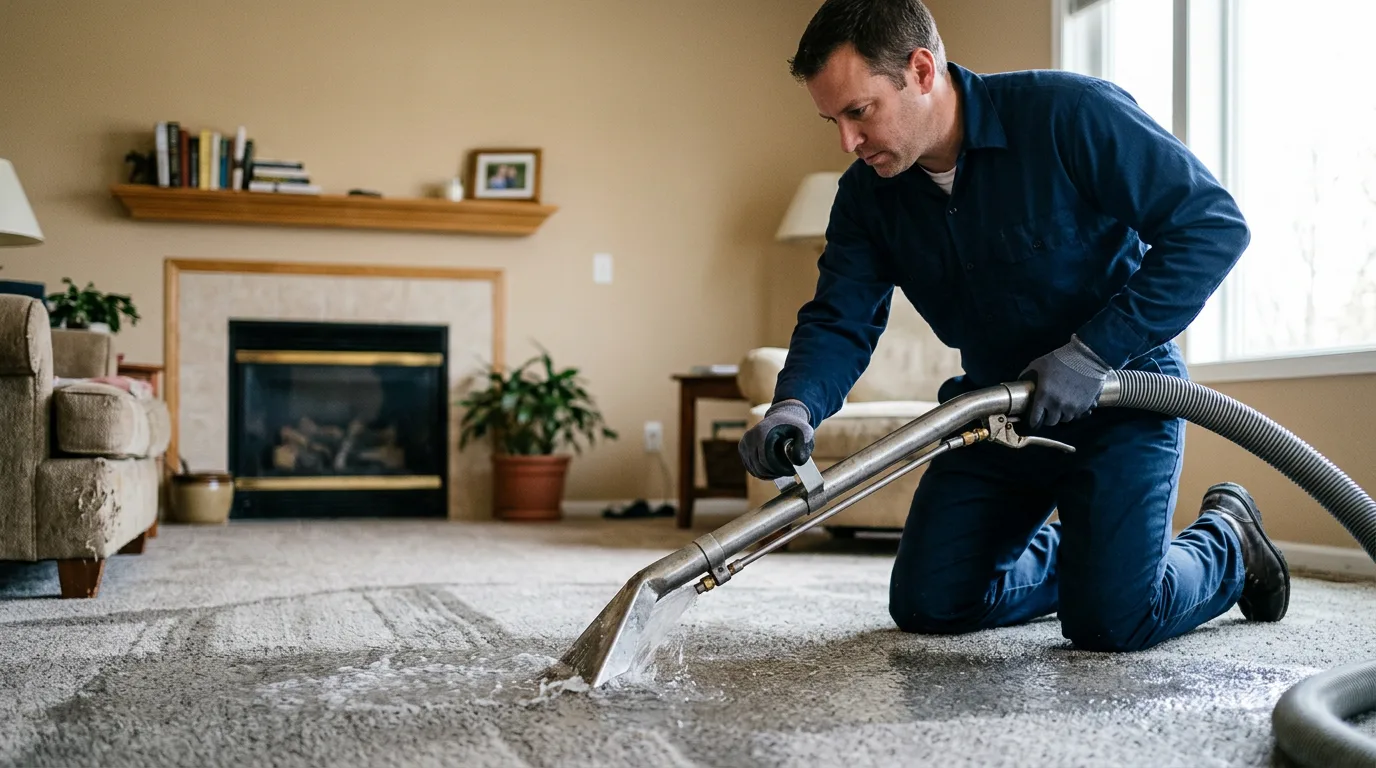 Water damage restoration technician working near Kiowa, KS
